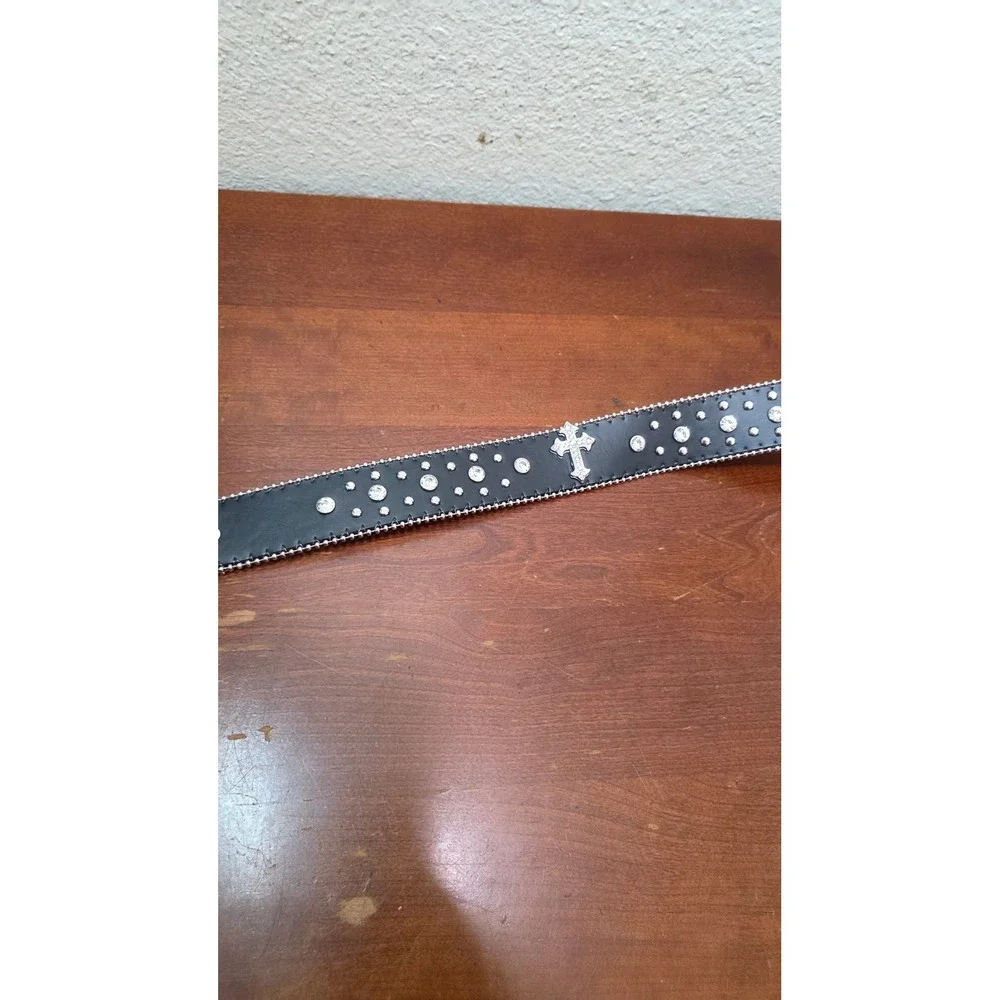 Unbranded Western Rhinestone Cross Belt Black Silver Studded Y2K Large XL 46in